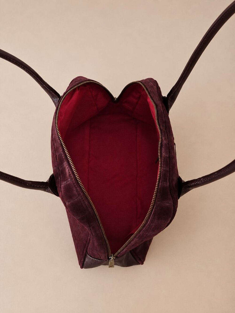 Burgundy Italian Leather & Croc-Embossed Suede Shoulder Bag – Large Dome Handbag - Picture 12 of 15